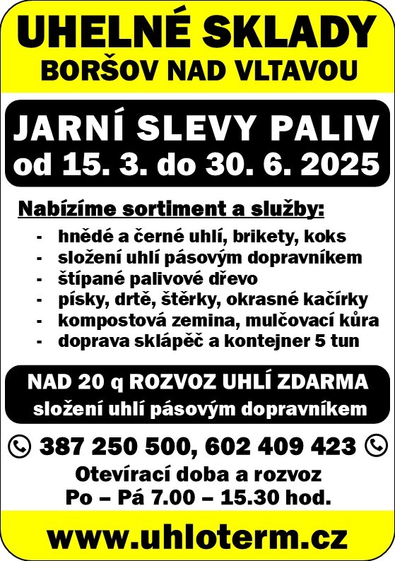 Uhelné sklady Boršov nad Vltavou - jarní slevy paliv