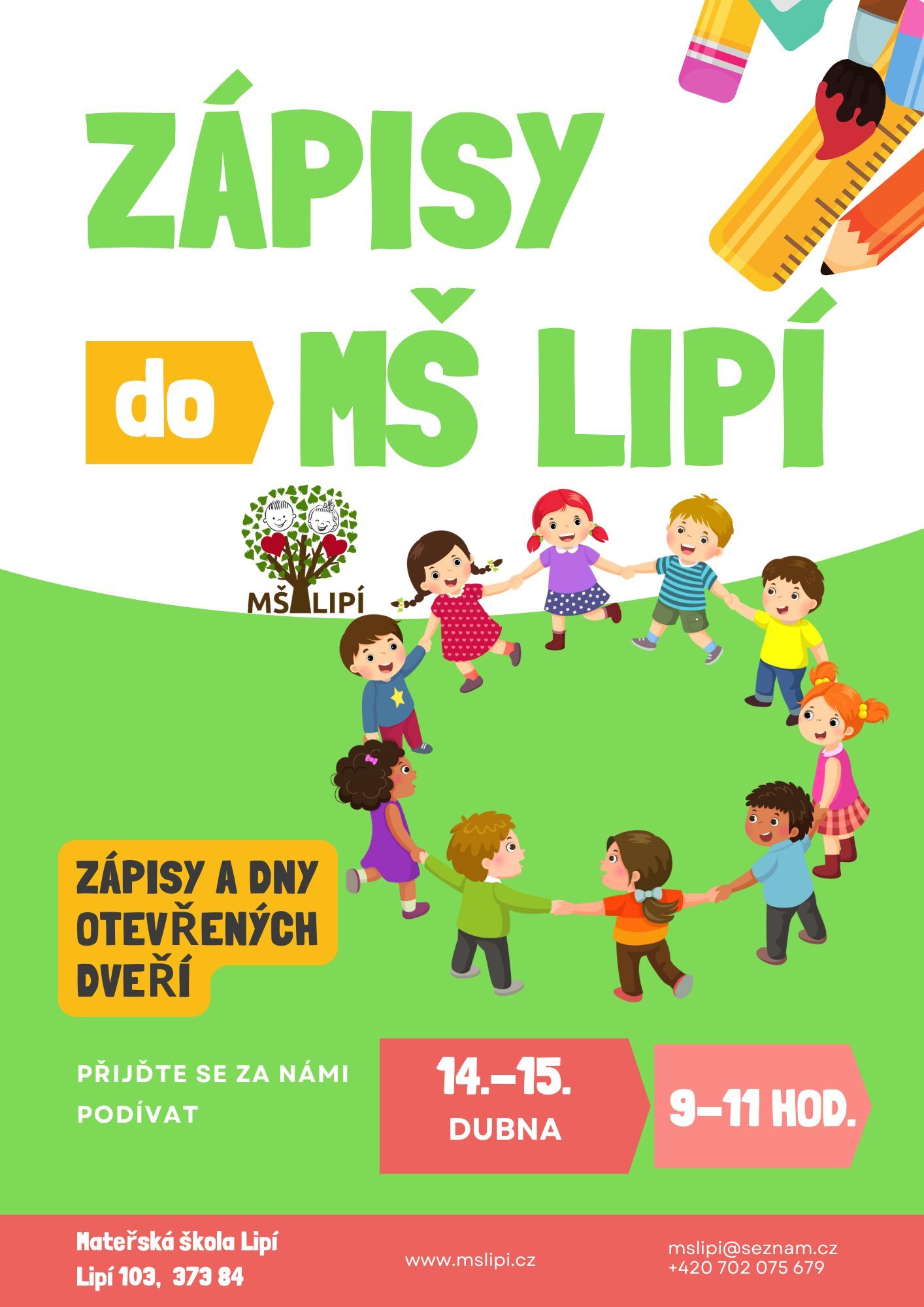 Zápis do Mateřské školy v Lipí 14. - 15. dubna 2026
